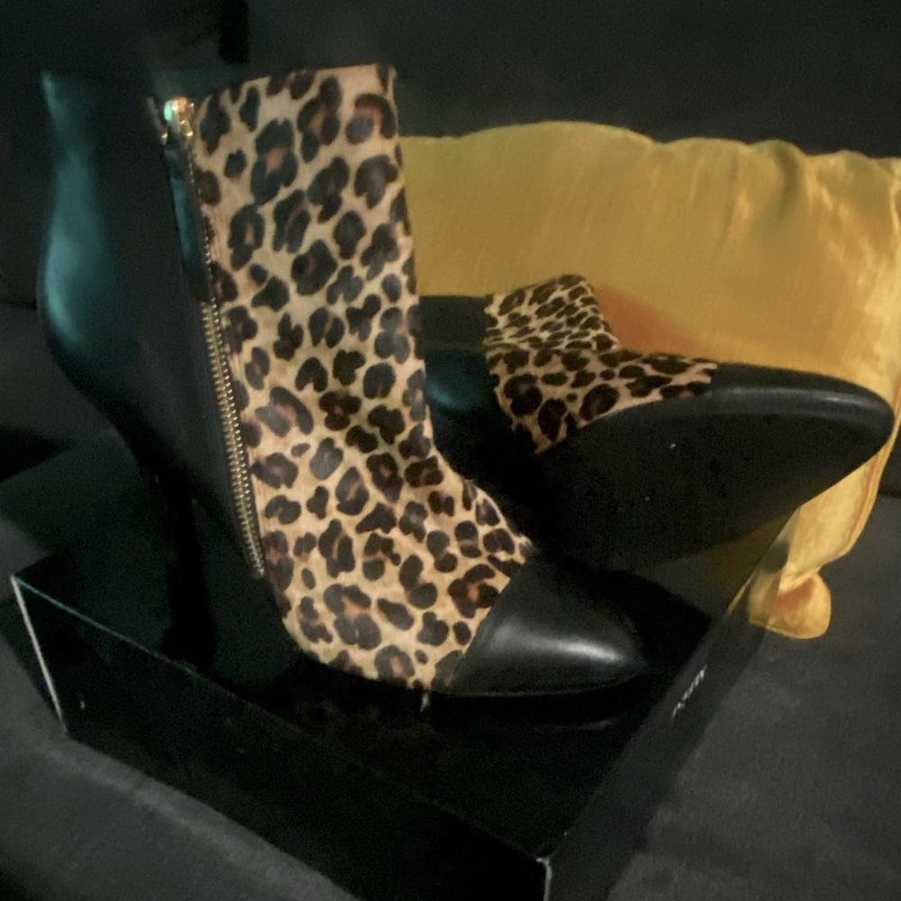 Black/leopard booties,gently used
